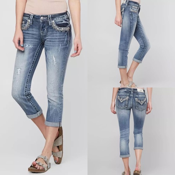 Miss Me Denim - NWOT MISS ME Signature Stretch Blinged Y2K Cropped Jeans 25